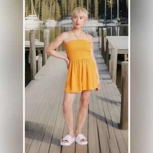 Wild Fable Manho Orange Smocked Sleeveless Romper